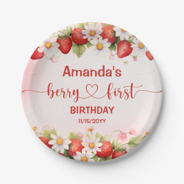 Berry Sweet First Birthday Pappteller (Vorderseite)