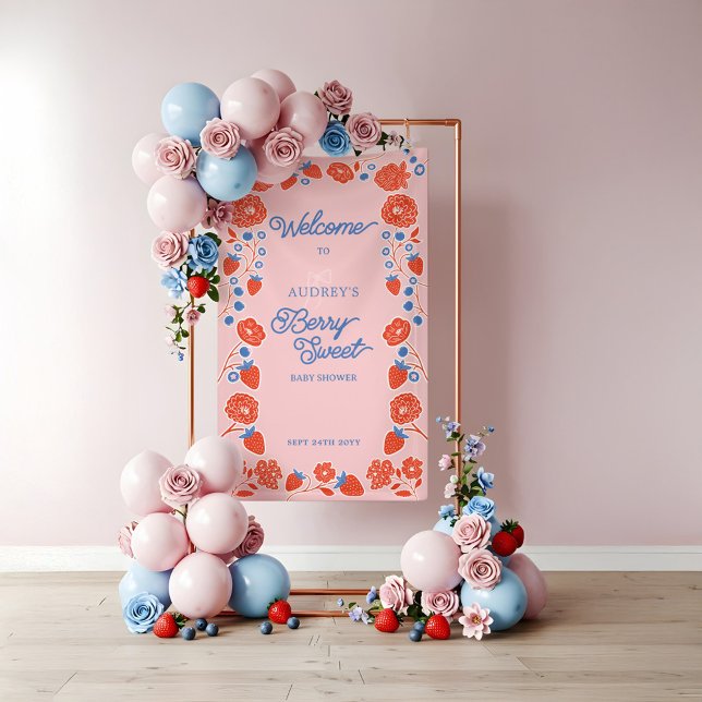 Berry Sweet Floral Strawberry Begrüßung Baby Dusch Banner (Berry Sweet Floral Strawberry Welcome Baby Shower Banner)