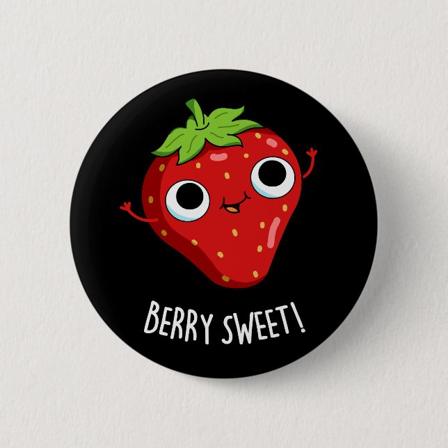 Berry Sweet Funny Strawberry Pun Dark BG Button (Vorderseite)