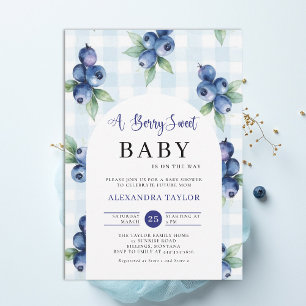 Berry Sweet Gingham Blau Farm Arch Jungen Baby Sho Einladung