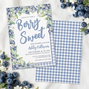 Berry Sweet Gingham Blaubeer-Baby-Party Einladung