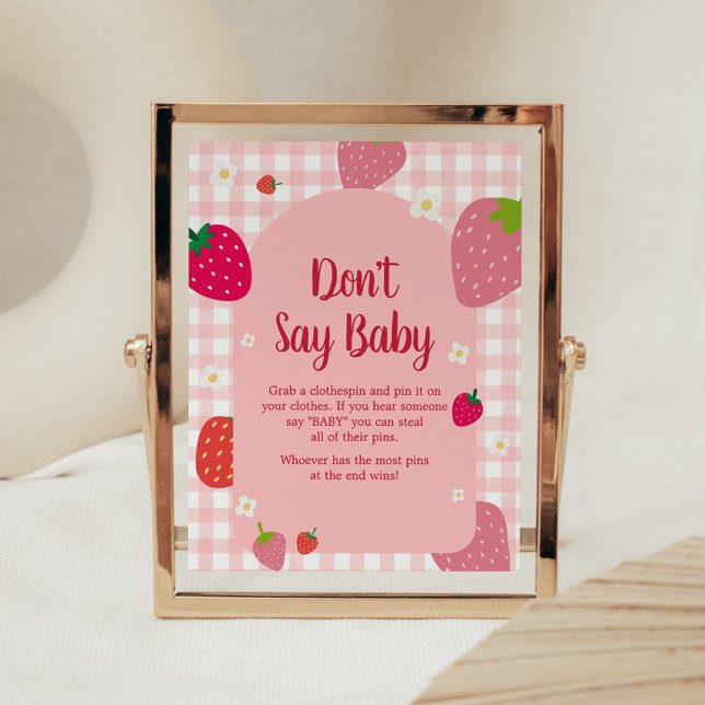 Berry Sweet Gingham Strawberry Say Baby nicht Poster (Gingham Strawberry Berry Sweet Baby Shower Don't Say Baby Sign)