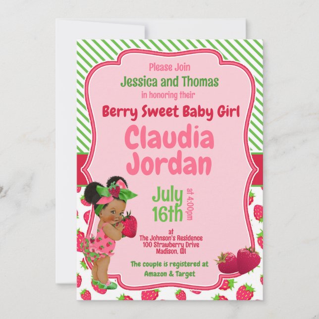 Berry Sweet Girl Strawberry Baby Shower Einladung (Vorderseite)