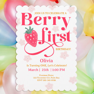 Berry Sweet Girl's 1. Geburtstag Party - Erdbeere Einladung