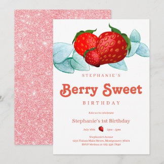 Berry Sweet Glitzy 1. Geburtstags-Party Einladung