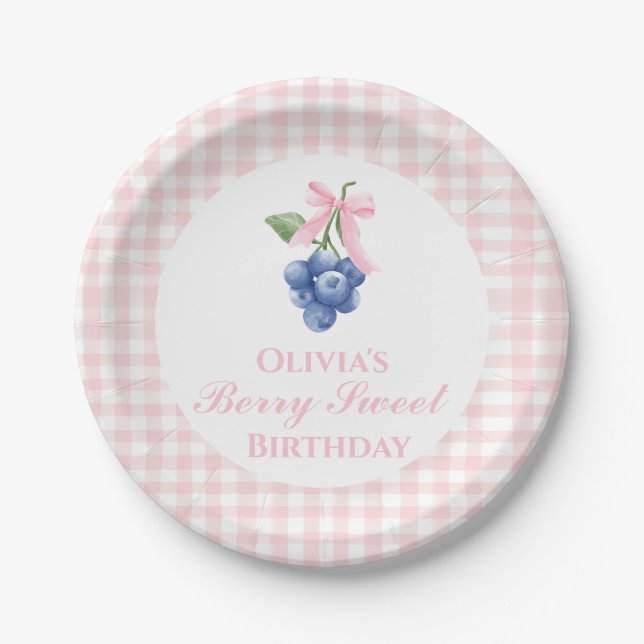 Berry Sweet Heidelbeere Geburtstag Pink Bow Coquet Pappteller (Vorderseite)