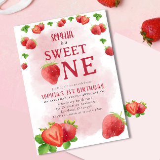 Berry Sweet One 1. Geburtstag Strawberry Niedlich Einladung