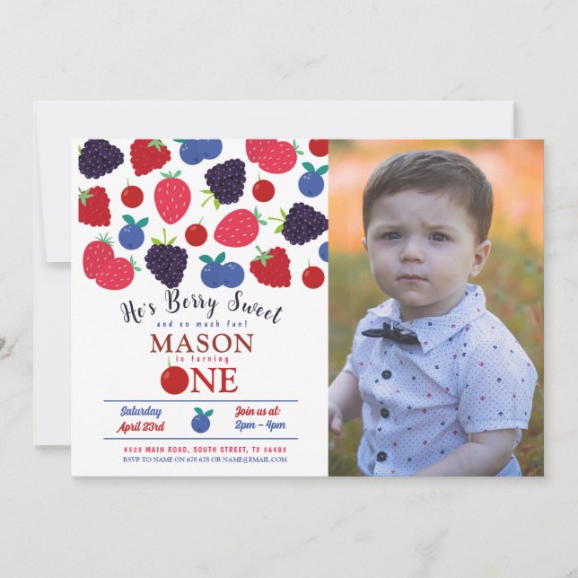 Berry Sweet One Birthday Boys Frucht Einladung (Vorderseite)