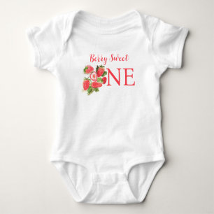 Berry Sweet One Birthday Strawberry Watercolor Baby Strampler