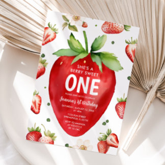 Berry Sweet One Niedlich Girl Strawberry 1. Geburt Einladung