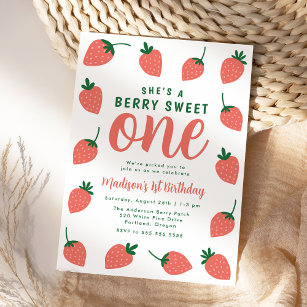 Berry Sweet One Strawberry 1. Geburtstag Einladung