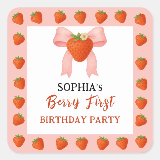 Berry Sweet Party Einladung Quadratischer Aufkleber (Vorderseite)
