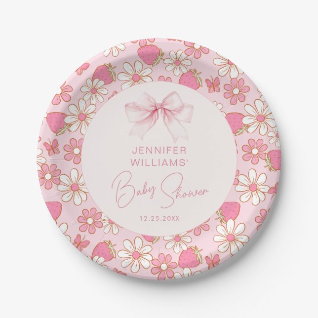 Berry Sweet Pink Bow Baby Girl Dusche Pappteller (Vorderseite)