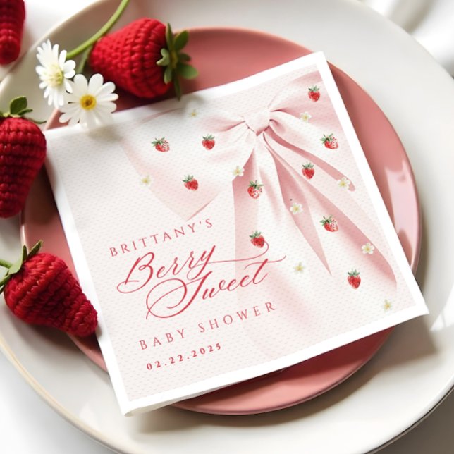 Berry Sweet Pink Bow Babydusche Napkins Serviette (Von Creator hochgeladen)