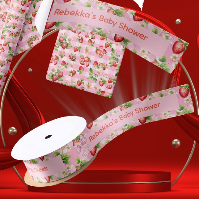 Berry Sweet Pink Bow Gingham Custom Shower Satinband (Von Creator hochgeladen)