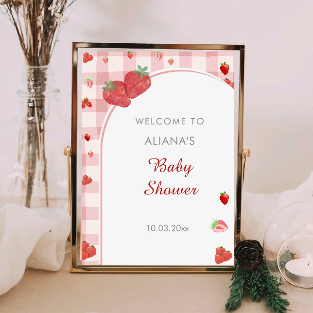 Berry Sweet Pink Checekered Pattern Baby Dusche Poster (Von Creator hochgeladen)