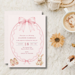Berry Sweet Pink Coquette Schleife Baby Shower Einladung