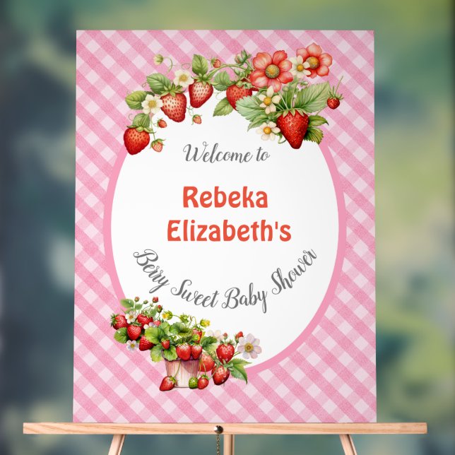 Berry Sweet Pink Gingham Baby Shower Acrylschild (Neutral)