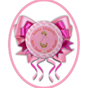 Berry Sweet Pink Gingham Baby Shower Button