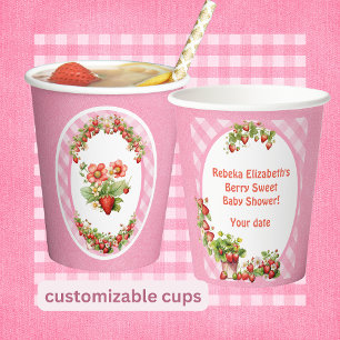 Berry Sweet Pink Gingham Baby Shower Pappbecher