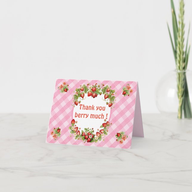Berry Sweet Pink Gingham Dankeskarte (Vorderseite)
