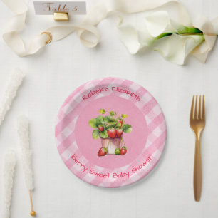 Berry Sweet Pink Gingham Shower Paper Plate Pappteller