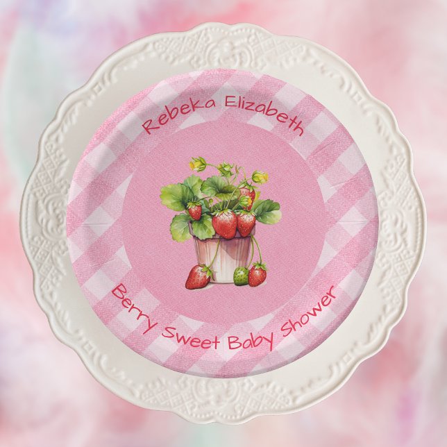 Berry Sweet Pink Gingham Shower Paper Plate Pappteller (Von Creator hochgeladen)