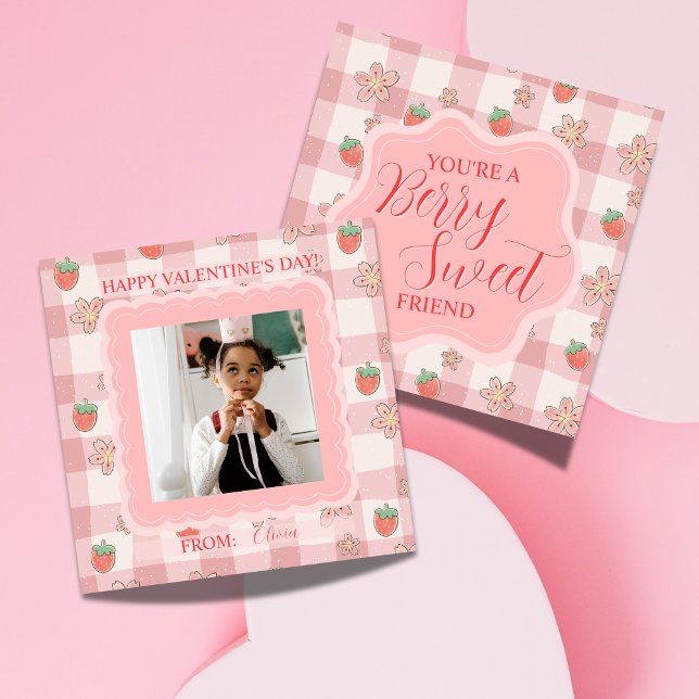 Berry Sweet Pink Gingham Valentine's Classroom Mitteilungskarte (Share this Berry Sweet Pink Gingham Valentine's Classroom Note Card! )
