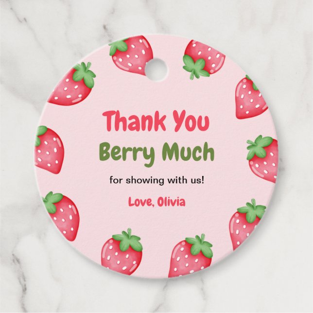 Berry Sweet Pink Strawberry Baby Dusche Vielen Dan Geschenkanhänger (Vorderseite)