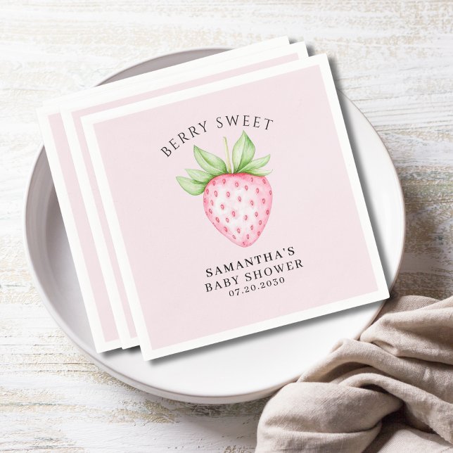Berry Sweet Pink Strawberry Girl Baby Shower Serviette (Von Creator hochgeladen)
