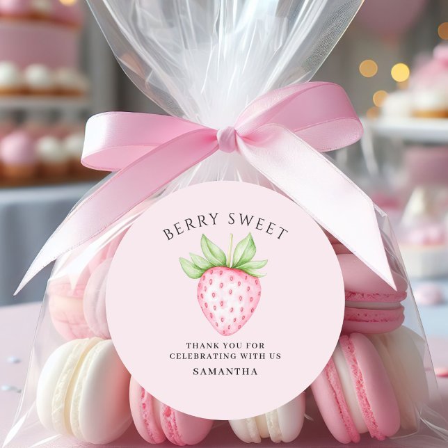 Berry Sweet Pinke Erdbeere Wassermalfarben-Baby Sh Runder Aufkleber (Von Creator hochgeladen)