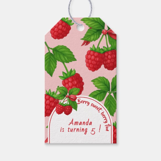 Berry Sweet Raspberry Kindergeburtstag Party - Geschenkanhänger (Vorderseite)