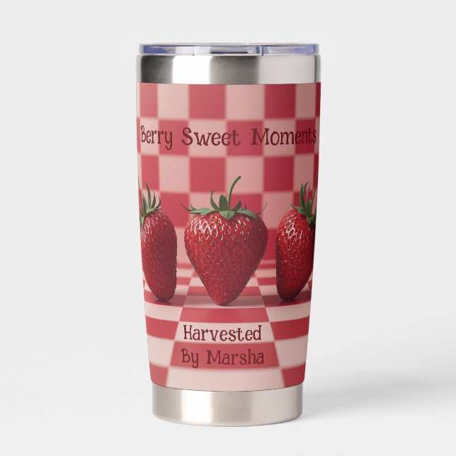 Berry Sweet Red Checkered Strawberry Tumbler Thermobecher (Vorderseite)