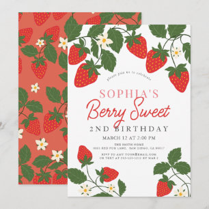 Berry Sweet Red Strawberry Floral 2. Geburtstag Einladung