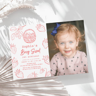 Berry Sweet Starawberry Foto Girl Birthday Einladung