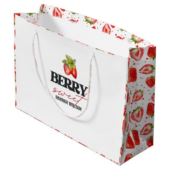 Berry Sweet Strawberries Babydusche Große Geschenktüte (Rückseite Schrägansicht)