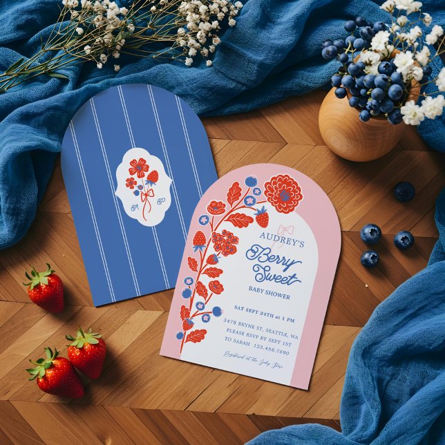 Berry Sweet Strawberries, Blueberries & Blooms Einladung (Berry Sweet Strawberries, Blueberries & Blooms Invitation)