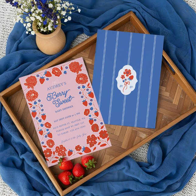 Berry Sweet Strawberries, Blueberries & Blooms Folieneinladung (Berry Sweet Strawberries, Blueberries & Blooms Foil Invitation)
