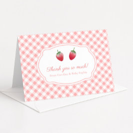 Berry Sweet Strawberries und Pink White Gingham Dankeskarte