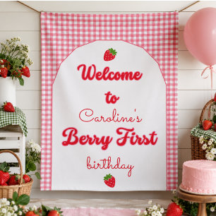 Berry Sweet Strawberry 1. Geburtstag Party Banner