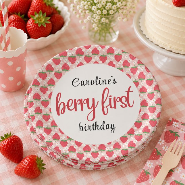 Berry Sweet Strawberry 1. Geburtstag Party Pappteller (Berry Sweet Strawberry 1st Birthday Party Paper Plates)