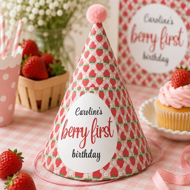 Berry Sweet Strawberry 1. Geburtstag Party Partyhütchen (Berry Sweet Strawberry 1st Birthday Party Hat)