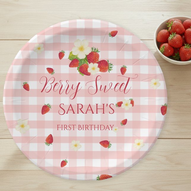Berry Sweet Strawberry 1. Geburtstagsfeier Pappteller (Berry Sweet Strawberry 1st Birthday Party Paper Plates)
