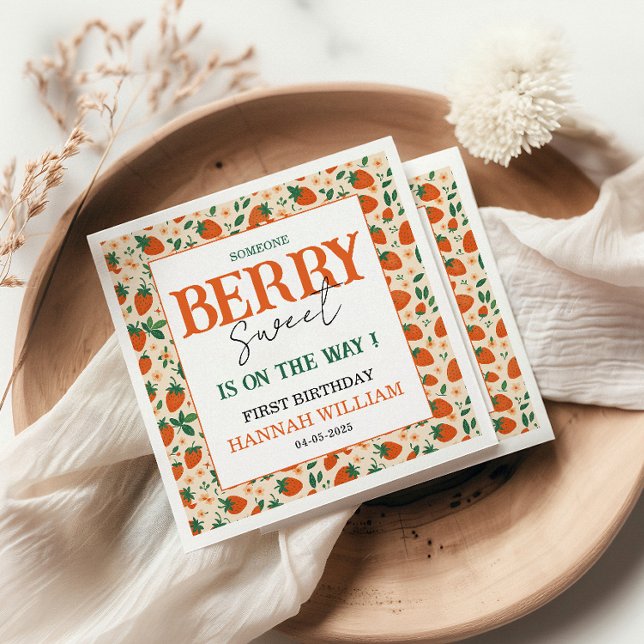 Berry Sweet Strawberry 1. Geburtstagsfeier Serviette (Von Creator hochgeladen)