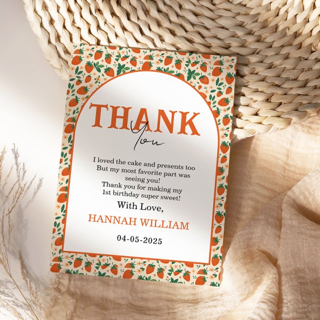 Berry Sweet Strawberry 1st Birthday Party Dankeskarte (Von Creator hochgeladen)