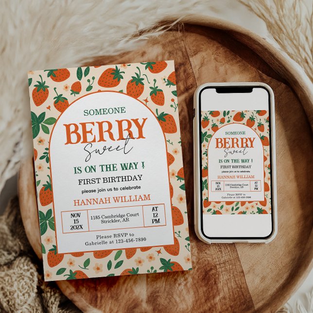 Berry Sweet Strawberry 1st Birthday Party Einladung (Von Creator hochgeladen)