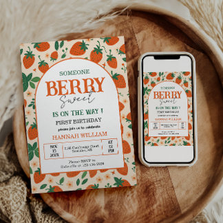 Berry Sweet Strawberry 1st Birthday Party Einladung