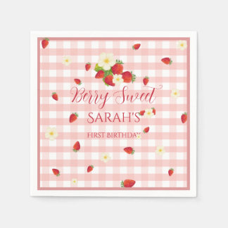 Berry Sweet Strawberry 1st Birthday Party Serviette