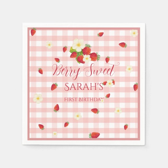 Berry Sweet Strawberry 1st Birthday Party Serviette (Vorderseite)