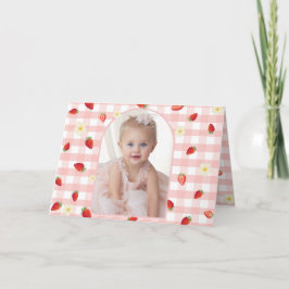Berry Sweet Strawberry 1st Birthday Photo Folded H Dankeskarte